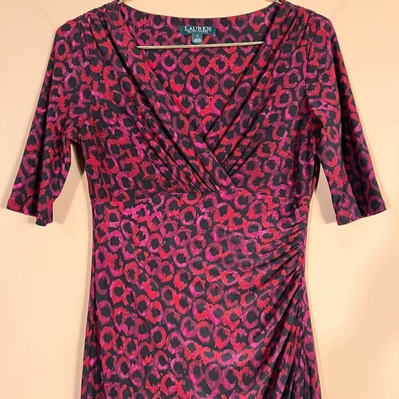 Lauren Ralph Lauren Wrap Geometric Ruched Cocktail Midi Dress Size 4 - Picture 3 of 7